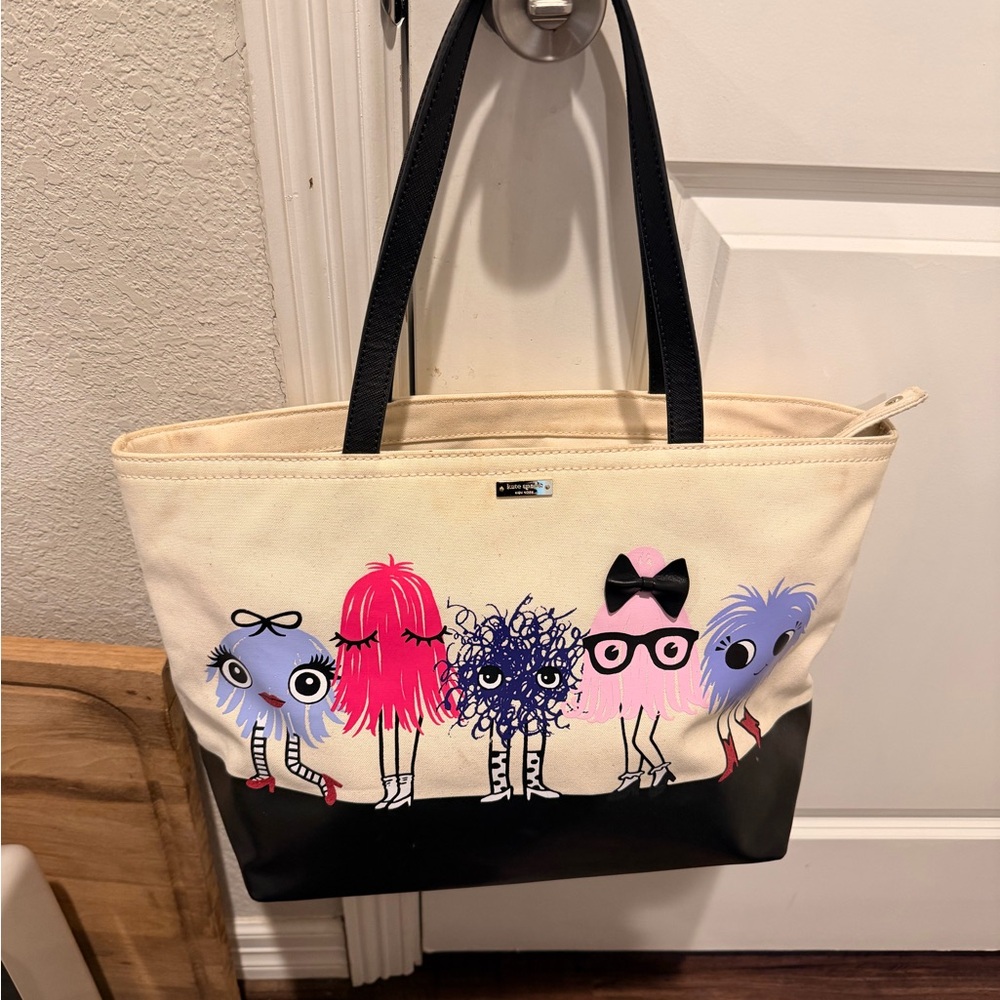 Kate Spade MonsterCanvas Tote Bag with Playful Character Print - Black and Cream